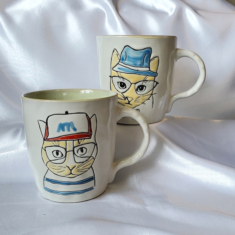 SET OF 2 CAT CERAMIC STONEWARE MUGS by SPECTRUM DESIGNZ